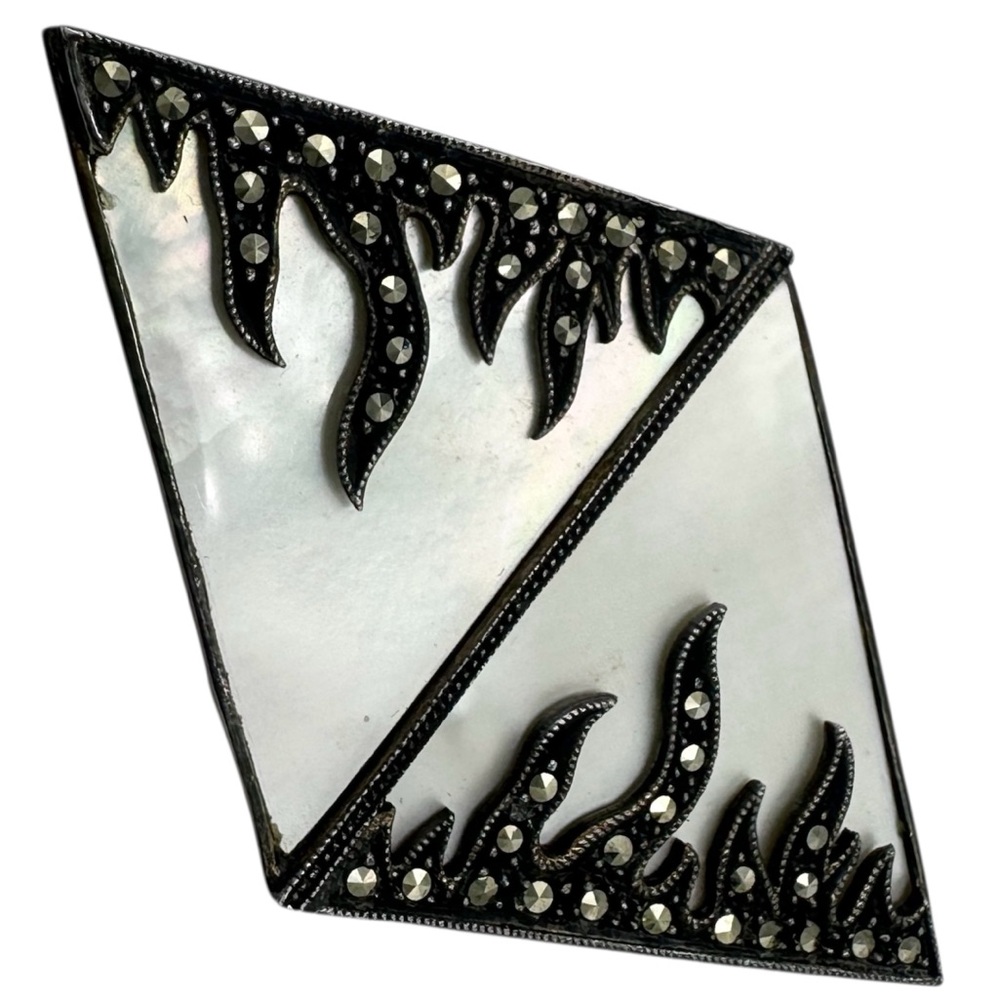 Judith Jack Sterling Silver 925 Mother of Pearl Marcasite Brooch Lapel Pin